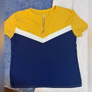 Yellow and Navy Zip-Front Top